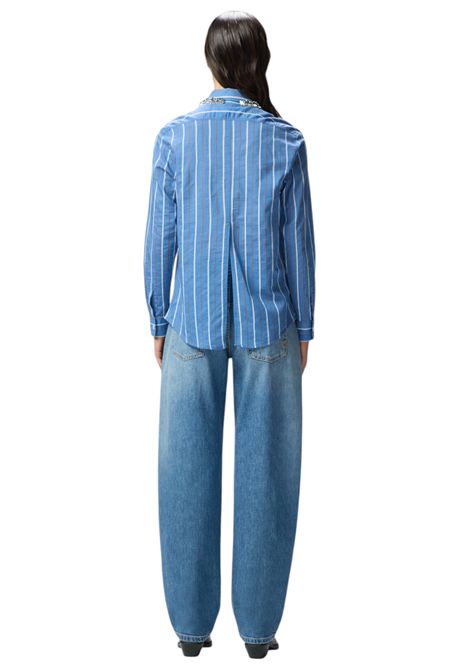 Camicia a righe con colletto ricamato con strass PINKO | Camicie | 104813 A2ETEZZ